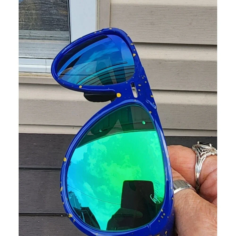 Feisedy Oversized Blue Round Side Shield Sunglasses Goggles NEW with labels